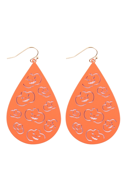 S7-6-4-PE4787GDORG - HALLOWEEN PUMPKIN FILIGREE TEARDROP EARRINGS -  ORANGE/1PC