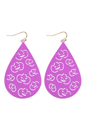 S7-6-4-PE4787GDPUR - HALLOWEEN PUMPKIN FILIGREE TEARDROP EARRINGS -  PURPLE/1PC