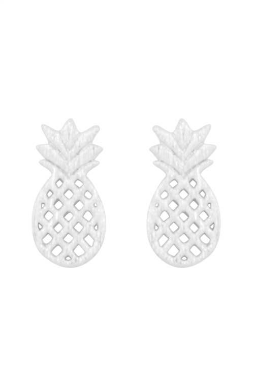 A1-3-4-PE9285R - PINEAPPLE CAST POST EARRINGS - SILVER/6PCS