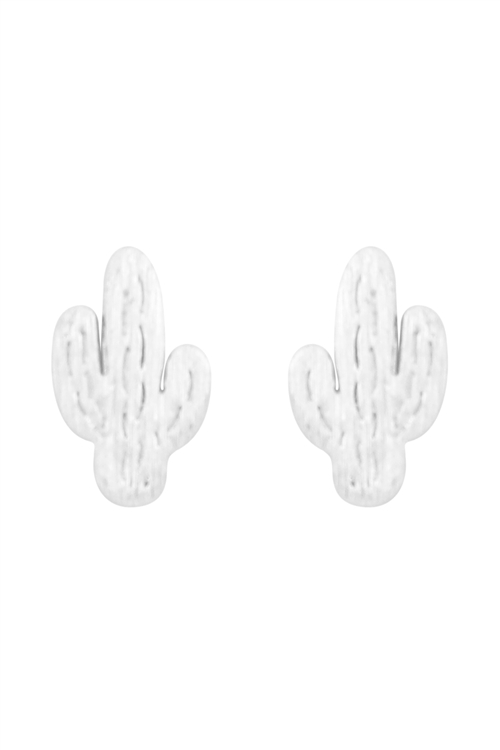 SA3-3-1-PE9460R - CACTUS CAST TEXTURED POST EARRINGS - MATTE SILVER/6PCS