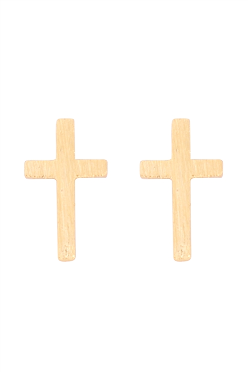 A3-1-3-PE9651G - CROSS ROUGH FINISH POST EARRINGS - GOLD/6PCS