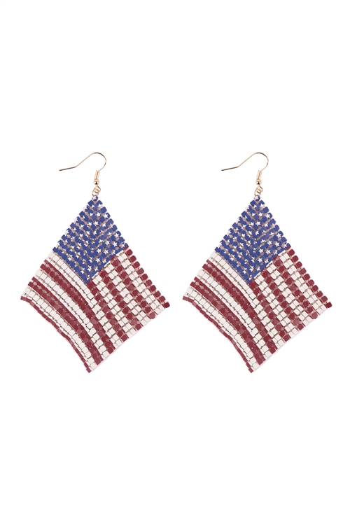 S1-1-3-PEA973GD -AMERICAN FLAG SQUARE FLOPPY DROP HOOK EARRINGS-GOLD/1PC