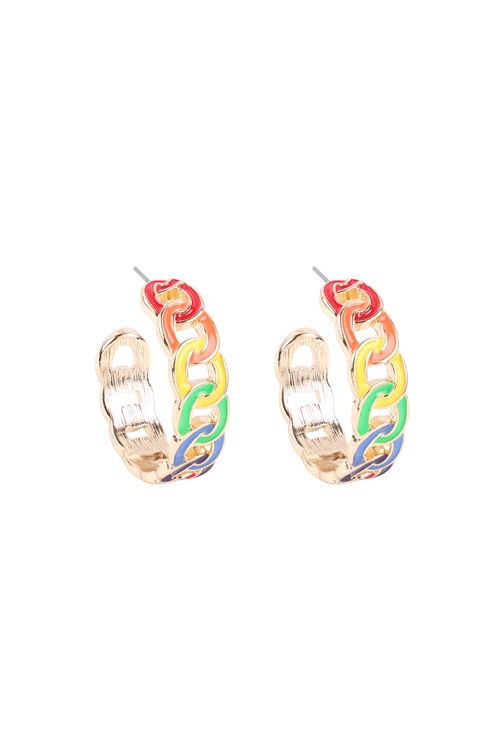 S17-4-3-PEA990GD - RAINBOW CHAIN SHAPE HOOP EARRINGS - GOLD/1PC