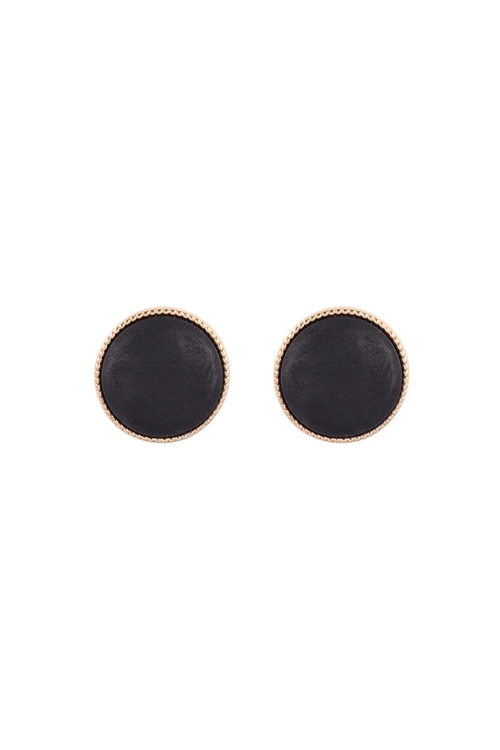 SA4-3-4-PEB029GDBLK - ROUND WOOD STUD EARRINGS - BLACK/6PCS (NOW $1.25 ONLY!)