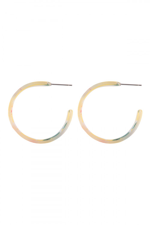 S6-5-3-PEB186YEW - FLOWER PRINT ACRYLIC HOOP EARRINGS - YELLOW/1PC (NOW $1.00 ONLY!)