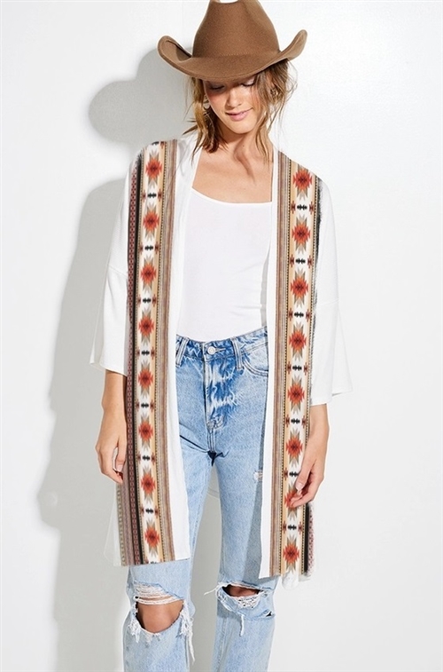 S36-1-1-PL-T716G12244-2-IV - AZTEC PRINT KIMONO CARDIGAN- IVORY -2-2-2