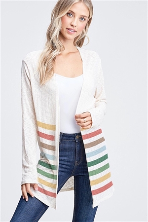S36-1-1-PL-T722AG12260-3-ND - COLORFUL STRIPE RIB LONG SLEEVE CARDIGAN- NUDE -2-2-2
