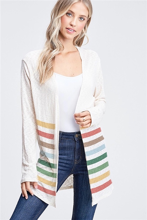 S36-1-1-PL-T722AG12260-3-ND - COLORFUL STRIPE RIB LONG SLEEVE CARDIGAN- NUDE -2-2-2