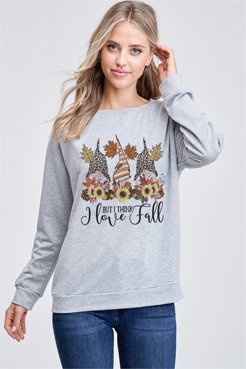 S36-1-1-PL-T765G10459-GY - I LOVE FALL LONG SLEEVE TOP- GREY 2-2-2