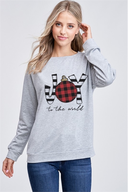 S16-2-2-PT765G10497A-GY - PLAID JOY LONG SLEEVE TOP- GREY 2-2-2 (NOW $8.75 ONLY!)