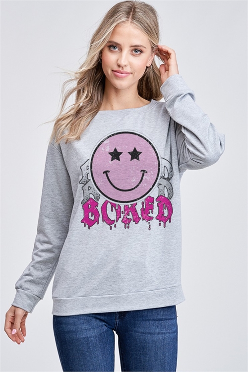 S36-1-1-PL-T765G10553-GY - STAR SMILE LONG SLEEVE TOP- GREY 2-2-2