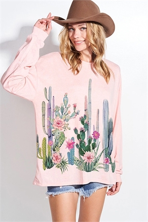 S36-1-1-PL-T965G8868-BLS - FLOWER PRINT TRI-BLEND OVERSIZED TOP- BLUSH -2-2-2