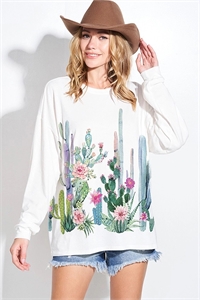 S36-1-1-PL-T965G8868-IV - FLOWER PRINT TRI-BLEND OVERSIZED TOP- IVORY -2-2-2