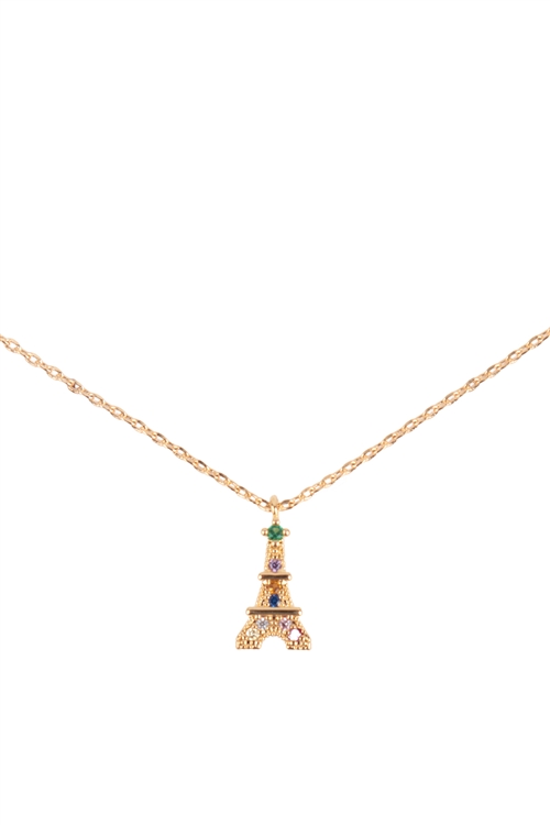 SA4-3-3-PN1581GMT - CUBIC ZIRCONIA TOWER CRYSTAL PENDANT NECKLACE - MULTICOLOR GOLD/6PCS