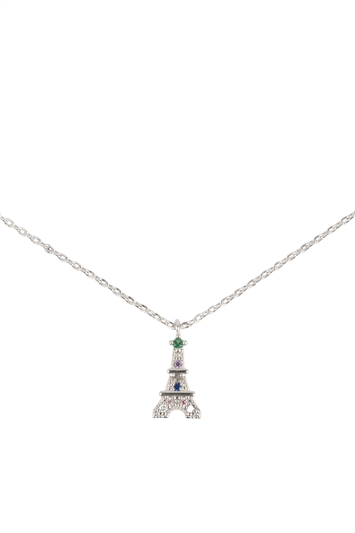 SA4-3-3-PN1581RMT - CUBIC ZIRCONIA TOWER CRYSTAL PENDANT NECKLACE - MULTICOLOR SILVER/6PCS