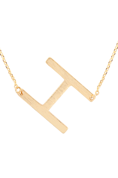 A1-1-4-PN1673GH -  "H" INITIAL ROUGH FINISH CHAIN NECKLACE - GOLD/1PC