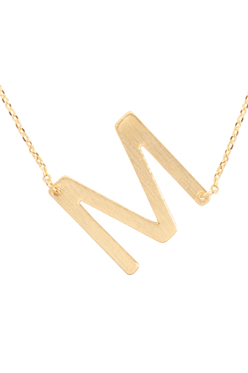 A1-1-4-PN1673GM -  "M" INITIAL ROUGH FINISH CHAIN NECKLACE - GOLD/1PC