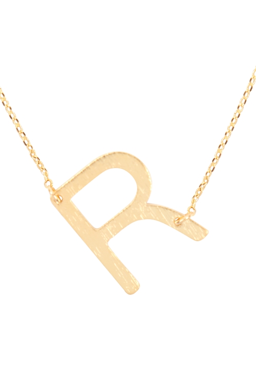 A1-1-2-PN1673GR - "R" INITIAL ROUGH FINISH CHAIN NECKLACE - GOLD/1PC