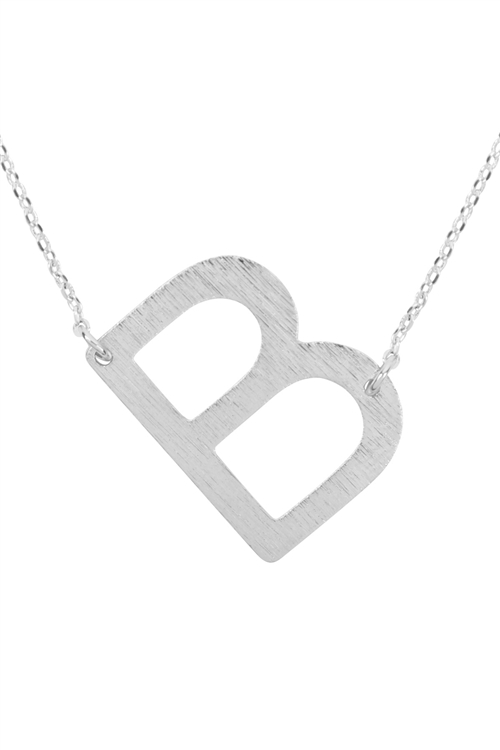 A3-1-4-PN1673RB - "B" INITIAL ROUGH FINISH CHAIN NECKLACE - SILVER/1PC