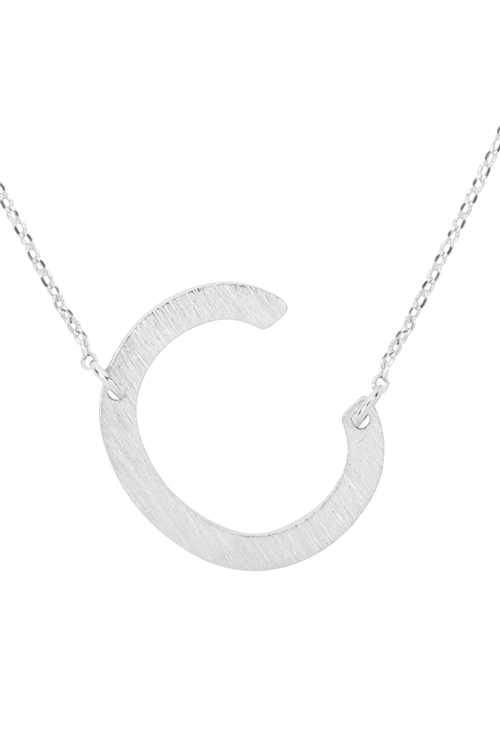 A3-1-4-PN1673RC - "C" INITIAL ROUGH FINISH CHAIN NECKLACE - SILVER/1PC
