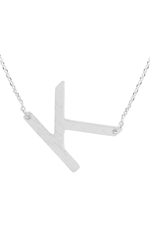A3-2-4-PN1673RK - "K" INITIAL ROUGH FINISH CHAIN NECKLACE - SILVER/1PC