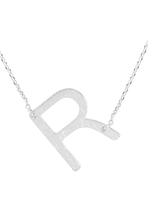 A3-1-4-PN1673RR - "R" INITIAL ROUGH FINISH CHAIN NECKLACE - SILVER/1PC