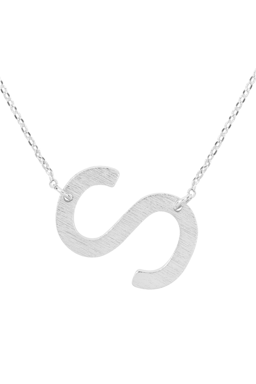 A3-1-4-PN1673RS - "S" INITIAL ROUGH FINISH CHAIN NECKLACE - SILVER/1PC