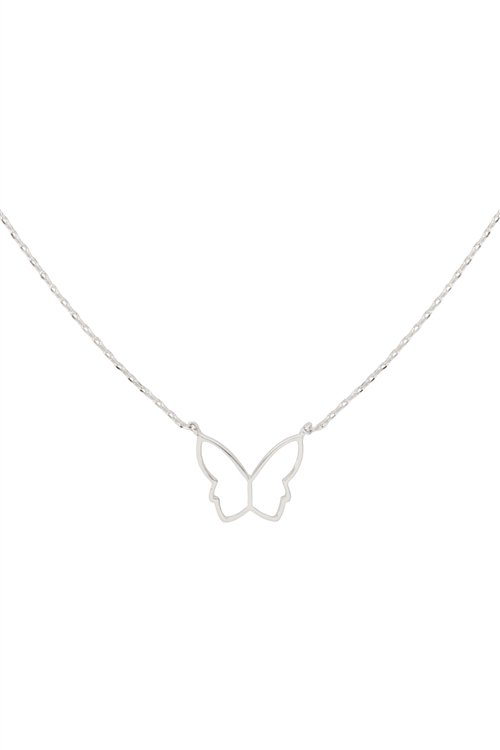 S1-4-4-PN1692R - OPEN BUTTERFLY CHARM NECKLACE - SILVER/1PC