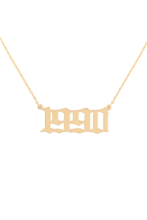 A2-3-5-PN1696G - "1990"  BIRTH YEAR PERSONALIZED NECKLACE - GOLD/1PC
