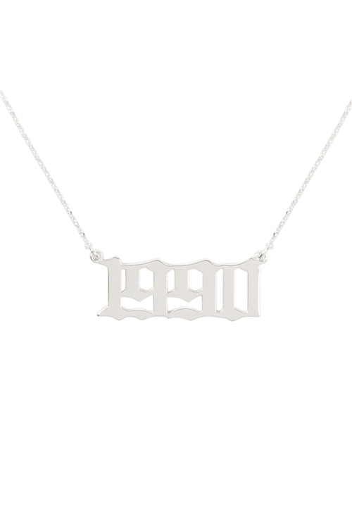 A2-3-5-PN1696R - "1990"  BIRTH YEAR PERSONALIZED NECKLACE - SILVER/1PC