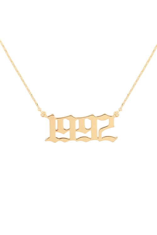 A2-1-5-PN1698G - "1992"  BIRTH YEAR PERSONALIZED NECKLACE - GOLD/6PCS