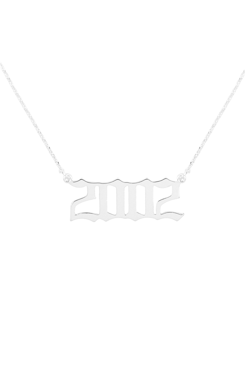 A2-5-4-PN1708R - "2002"  BIRTH YEAR PERSONALIZED NECKLACE - SILVER/6PCS