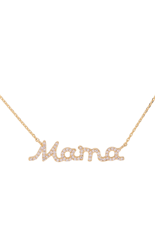 S1-4-4-PN1788GCR - MAMA PAVE CUBIC ZIRCONIA INSPIRATIONAL NECKLACE - GOLD CRYSTAL/1PC  (NOW $4.00 ONLY!)