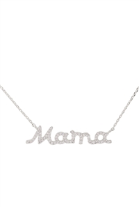 S1-4-2-PN1788RCR - MAMA PAVE CUBIC ZIRCONIA INSPIRATIONAL NECKLACE - SILVER CRYSTAL/1PC  (NOW $4.00 ONLY!)