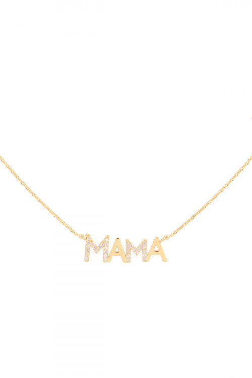 A3-3-1-PN1790GCR - MAMA PERSONALIZED PAVE CUBIC ZIRCONIA CHARM NECKLACE - GOLD CRYSTAL/6PCS