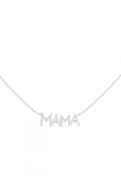 A3-3-1-PN1790RCR - MAMA PERSONALIZED PAVE CUBIC ZIRCONIA CHARM NECKLACE - SILVER CRYSTAL/6PCS