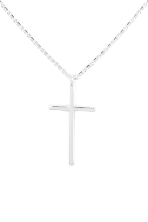 A3-3-1-PN1871R - CROSS BRASS PENDANT NECKLACE - SILVER/6PCS