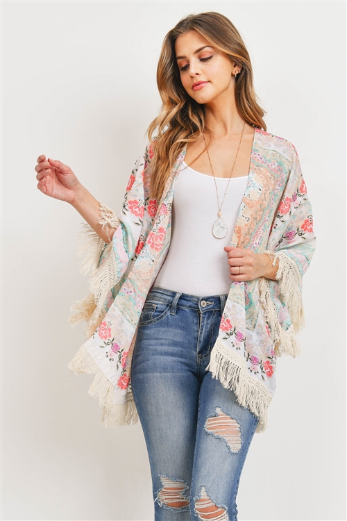 S29-7-4-PN197X003 - FLORAL TASSEL KIMONO/6PCS