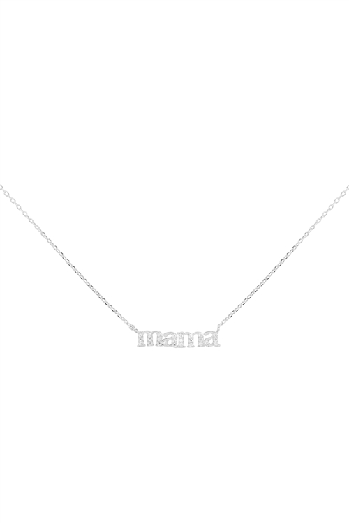 A2-2-4-PN1995RCR - MAMA CUBIC ZIRCONIA PAVE CHARM NECKLACE - SILVER CRYSTAL/1PC