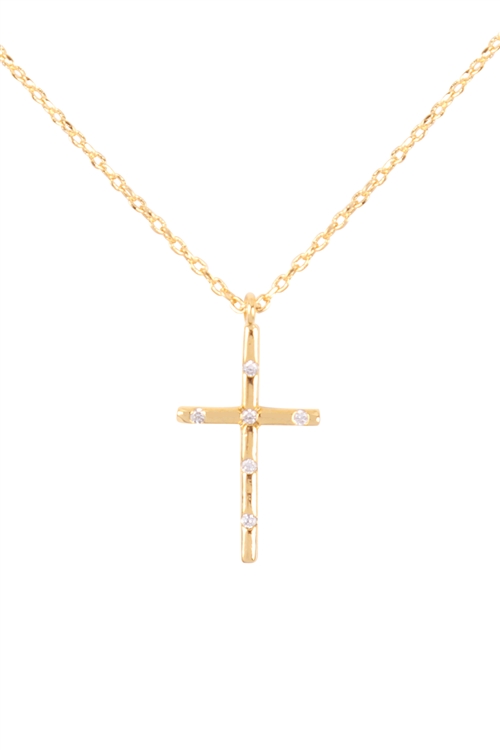 S7-6-4-PN2121GCR - CUBIC ZIRCONIA CROSS PENDANT NECKLACE - CRYSTAL GOLD/1PC