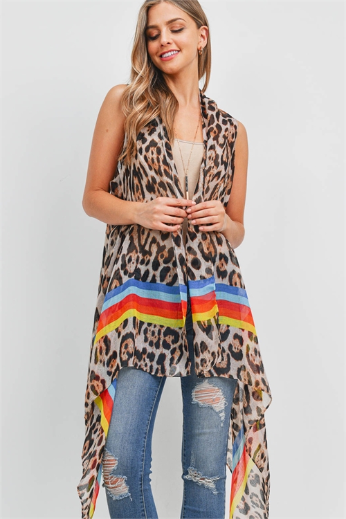 S18-7-3-PN213X031 - LEORPARD PRINT W/ RAINBOW STRIPE KIMONO VEST/6PCS