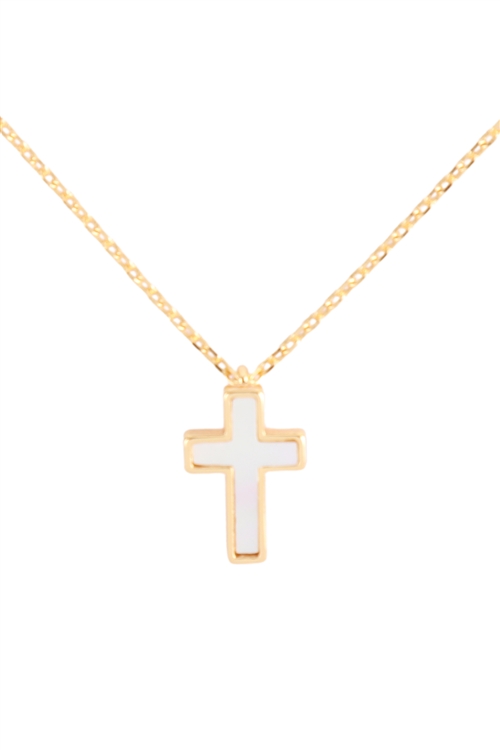 A2-3-2-PN2206G - GOLD DIPPED CROSS PENDANT STONE CHARM NECKLACE-GOLD/6PCS