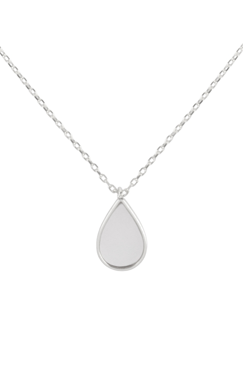 A3-2-2-PN2210R - WHITE GOLD DIPPED TEARDROP SHAPE PENDANT STONE CHARM NECKLACE/6PCS