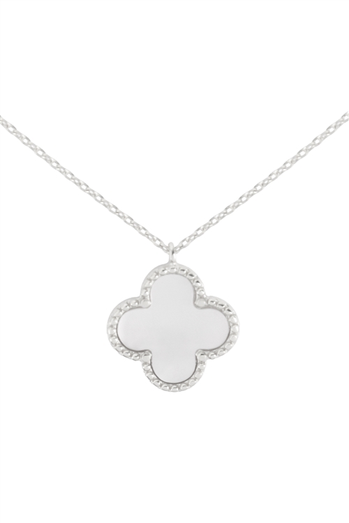 A3-2-2-PN2211R - WHITE GOLD DIPPED CLOVER SHAPE PENDANT STONE CHARM NECKLACE/6PCS