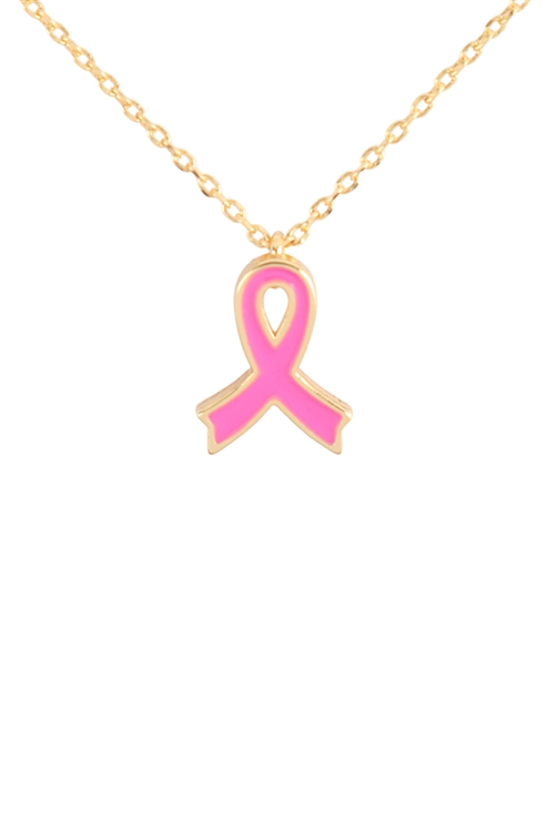 A3-2-2-PN2222GPK - BREAST CANCER AWARENESS PENDANT PINK RIBBON NECKLACE/6PCS