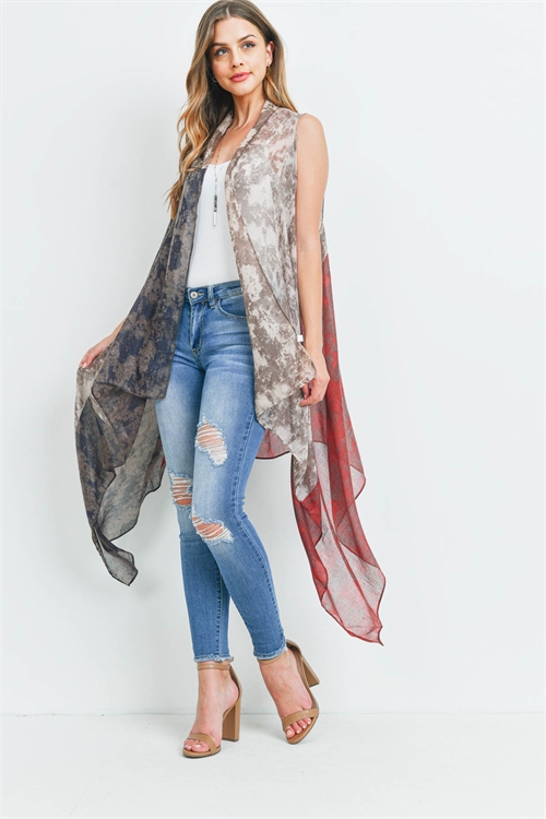 S21-8-1-PN222X018TX - USA FLAG TEXAS ACCENT KIMONO VEST/6PCS