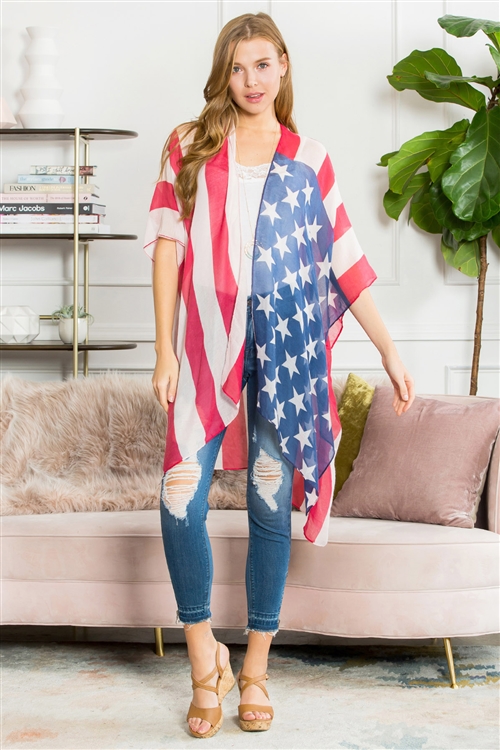 S29-6-2-PN222X032AM - AMERICAN FLAG OPEN FRONT KIMONO /6PCS