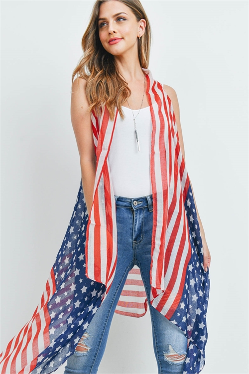 S22-12-1-PN222X065AM - USA FLAG ACCENT KIMONO VEST/6PCS