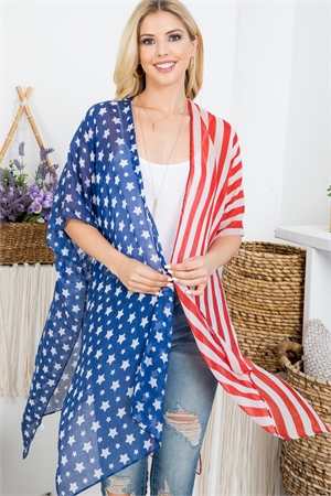 S17-8-2-PN222X070AM - AMERICAN FLAG OPEN FRONT  KIMONO-USA/6PCS