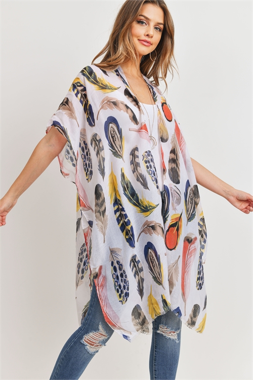 S19-12-5-PN222X095-MULTICOLOR OPEN FRONT PRINTED FEATHER KIMONO/6PCS